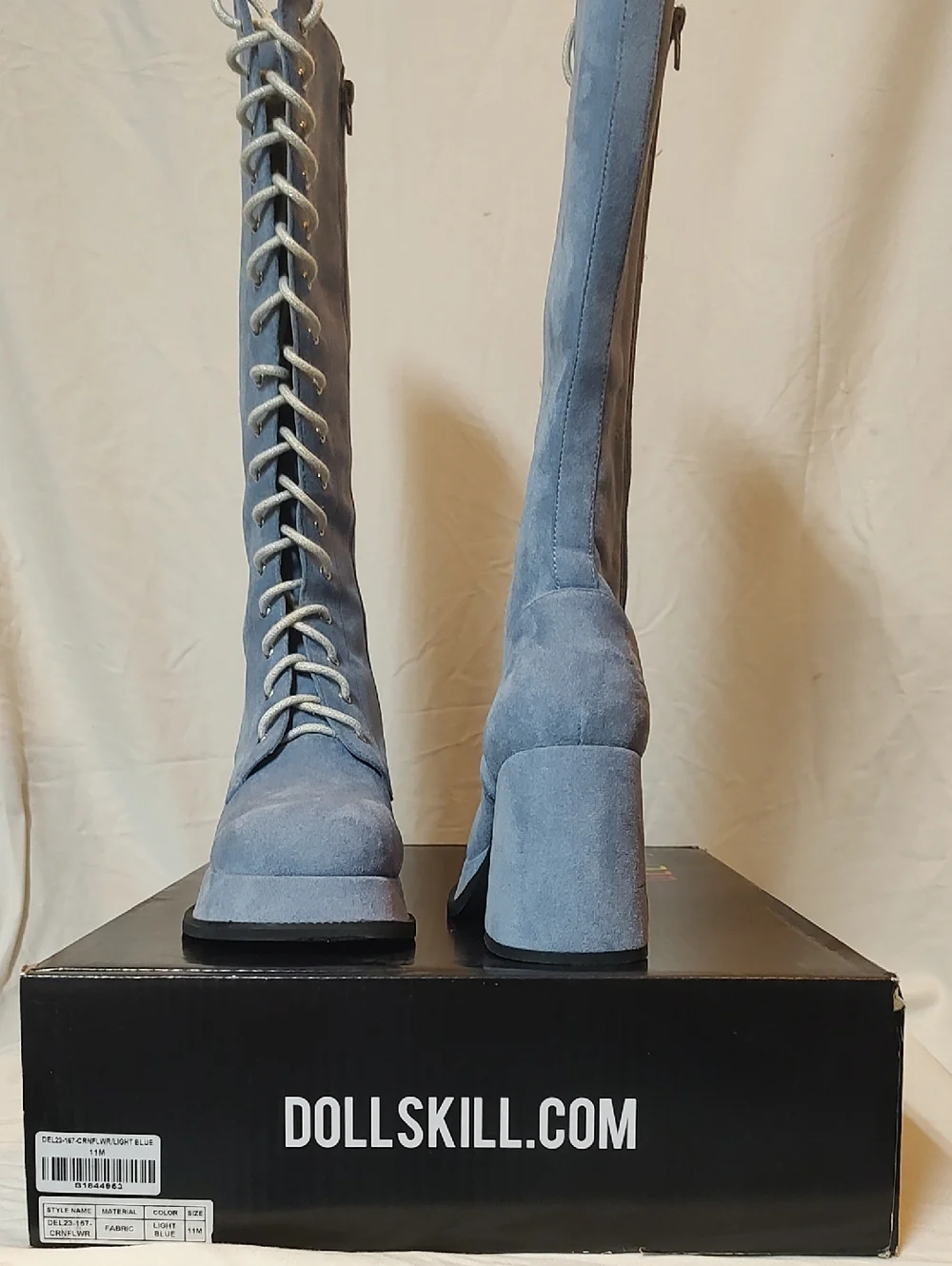 dELiA*s Light Blue Suede Lace-Up Over-the-Knee Platform Boots Size 11M